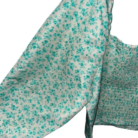 Levi's Women's Puff 3/4 Sleeve Cropped Blouse Green Floral Size Large - Picture 5 of 8